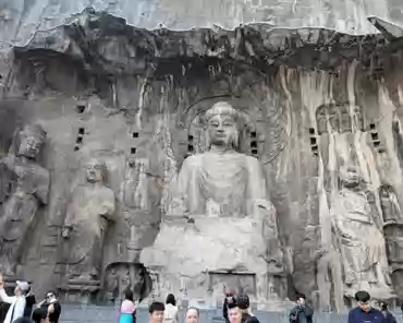 PXL_20241029_051126603 Fengxiansi cave (Tang, late 7th century). Vairocana, the main statue, is 17m tall (head: 4m).