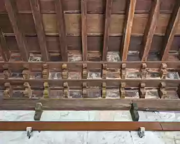 PXL_20240615_105221218 The ceiling was made in larch wood from Alpine forests, a type of wood that is said not to rot. Originally, 1200 small panels were painted, out of which 300...