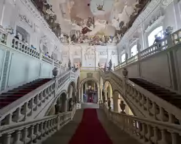 PXL_20240921_141824312 Staircase, 1743, 700 sqm. Ceiling by Giovanni Battista Tiepolo (Venetian), 1752-1753. It depicts the 4 continents (America/crocodile, Africa/camel, Europe/bull,...