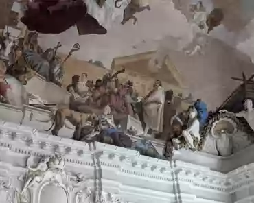 PXL_20240921_142145906 Staircase, 1743, 700 sqm. Ceiling by Giovanni Battista Tiepolo (Venetian), 1752-1753. It depicts the 4 continents (America/crocodile, Africa/camel, Europe/bull,...