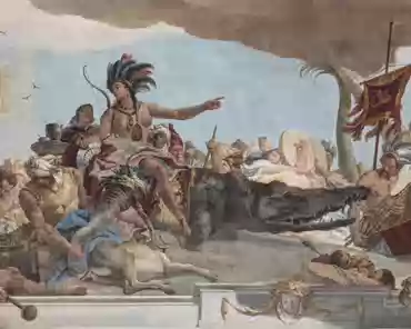 PXL_20240921_150924516 Staircase, 1743, 700 sqm. Ceiling by Giovanni Battista Tiepolo (Venetian), 1752-1753. It depicts the 4 continents (America/crocodile, Africa/camel, Europe/bull,...