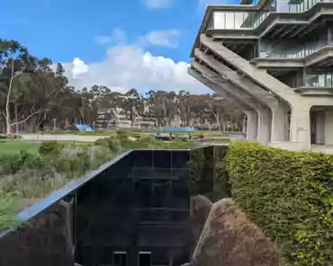 PXL_20240324_153526773 Geisel Library at UCSD, by William Pereira, 1970. Part of the library is below ground level.